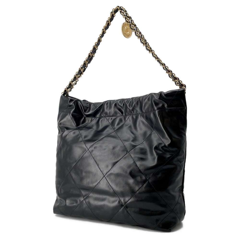 Chanel Black 22 Shiny Matelasse Small Shoulder Bag Calf
